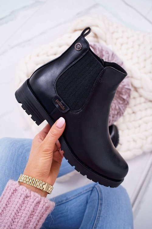 Women's Flat Heel Boots Fleece Warm Black Hertz