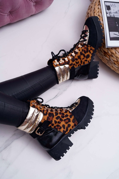 Damen Booties Trappers Flacher Absatz Leopard Print Move On