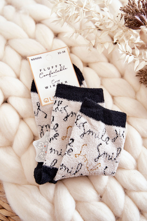 Women's warm socks inscriptions Beige 