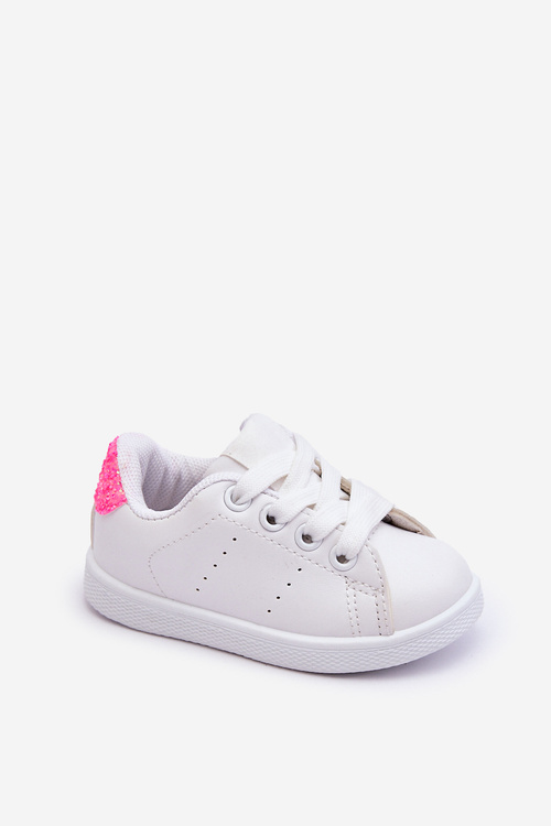 Pantofi sport pentru copii alb și neon roz lucios